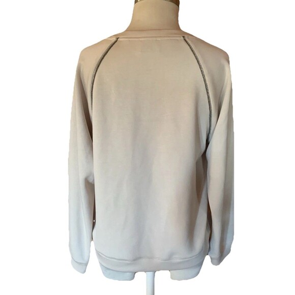 Elie Tahari Sweatshirt Sz Medium Supersoft Cream Metallic Trim Minimalist Luxury - Picture 4 of 10